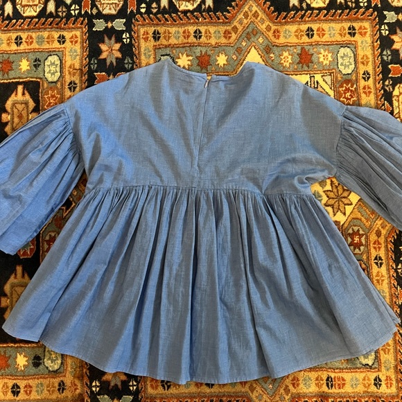 Anthropologie Hemant & Nandita flows appliqué empire puff sleeves top blouse S - Picture 6 of 11